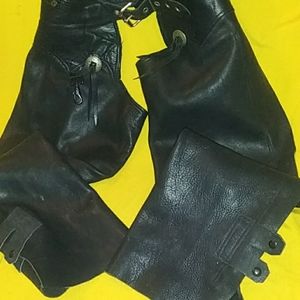 Woman's black leather chaps